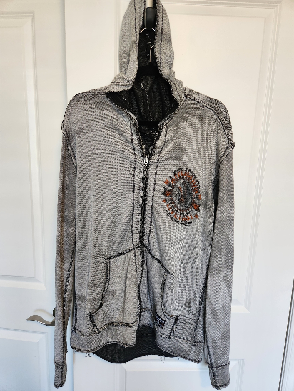 Affliction. Rare Reversible / Double Sided Hooded Zip Sweater